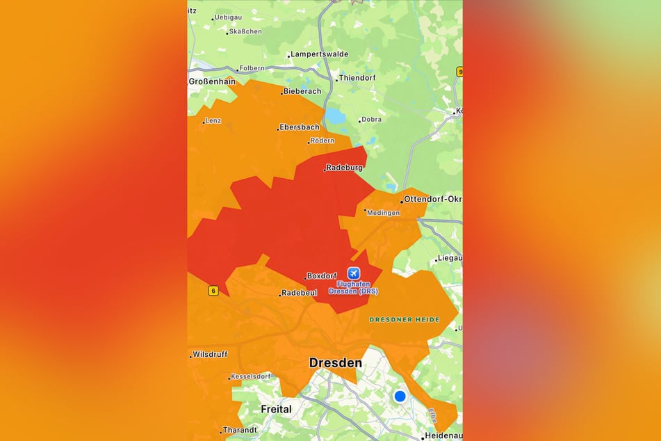 Das rot markierte Gebiet ist vom Unwetter besonders betroffen.