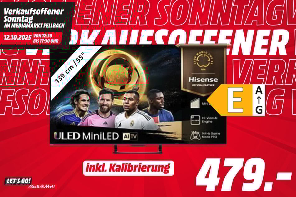 55-Zoll Hisense-Fernseher 55U7Q für 479 Euro (inkl. Kalibrierung).