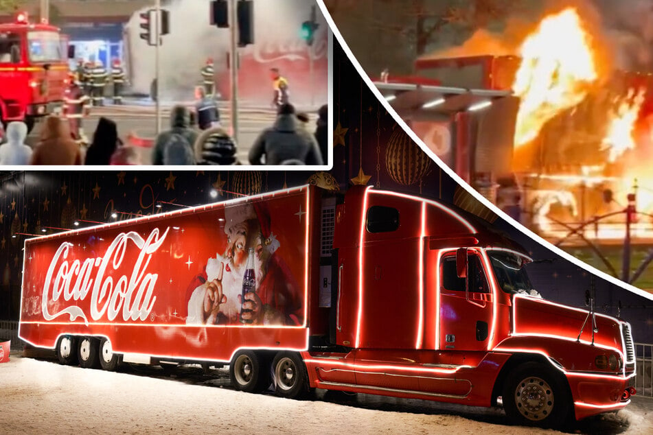 Coca-Cola-Truck steht lichterloh in Flammen und bleibt mitten auf Kreuzung stehen!
