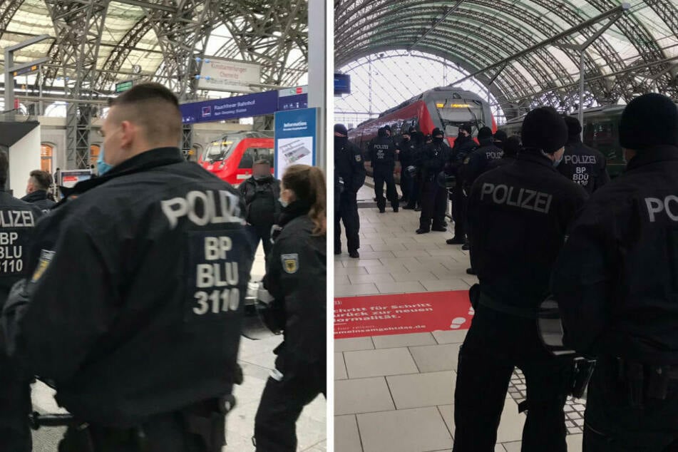 Starke Präsenz am Hauptbahnhof: Zahlreiche Beamte kontrollierten am Samstag die Anreisenden in Dresden.