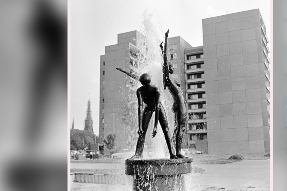 Auch zu DDR-Zeiten war die Stadt mit Brunnen reich gesegnet. Hier ein Foto von 1983 vom Brühl.