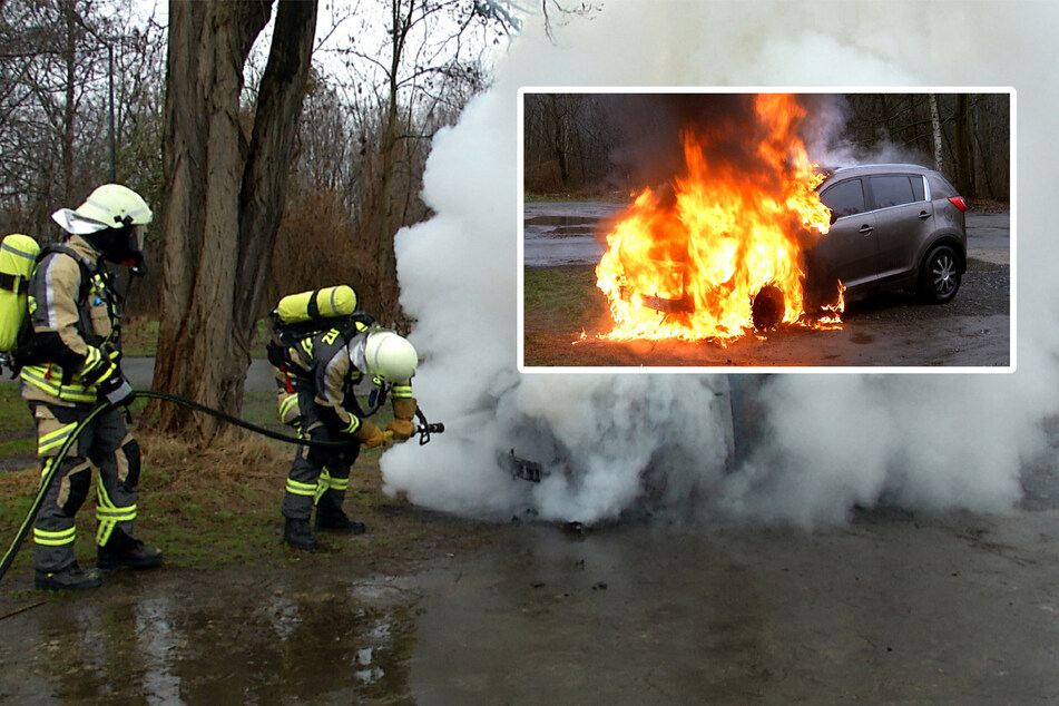 War es Brandstiftung? Auto in Görlitz brennt komplett aus
