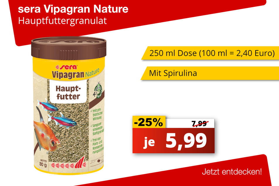 sera Vipagran Nature Hauptfutter je 5,99 Euro (25 Prozent gespart)