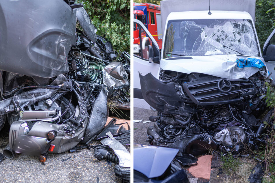 Das Motorrad wurde bei dem Crash mit dem Mercedes-Transporter vollkommen zerstört.