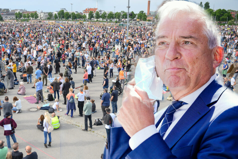 Baden-Württembergs Innenminister Thomas Strobl (60, CDU) regte sich über die Ignoranz der Demonstranten auf dem Cannstatter Wasen auf. (Fotomontage)