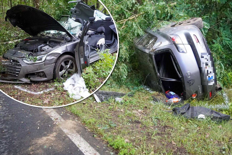 Überhol-Unfall in der Oberlausitz: Autos überschlagen sich, zwei Frauen verletzt
