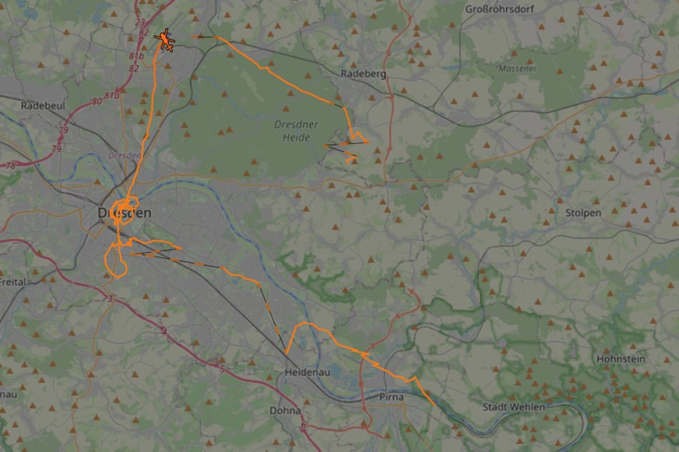 Die Flugbahnen von "PHS3" reichten bis Pirna.