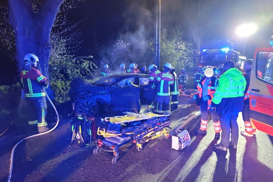 Das Auto krachte am frühen Sonntagmorgen gegen einen Baum.