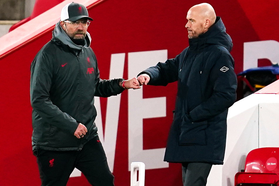 Erik ten Hag (51, r.) verlor in der Champions-League-Gruppenphase in dieser Saison zweimal knapp mit 0:1 gegen Jürgen Klopp (53) und den FC Liverpool.