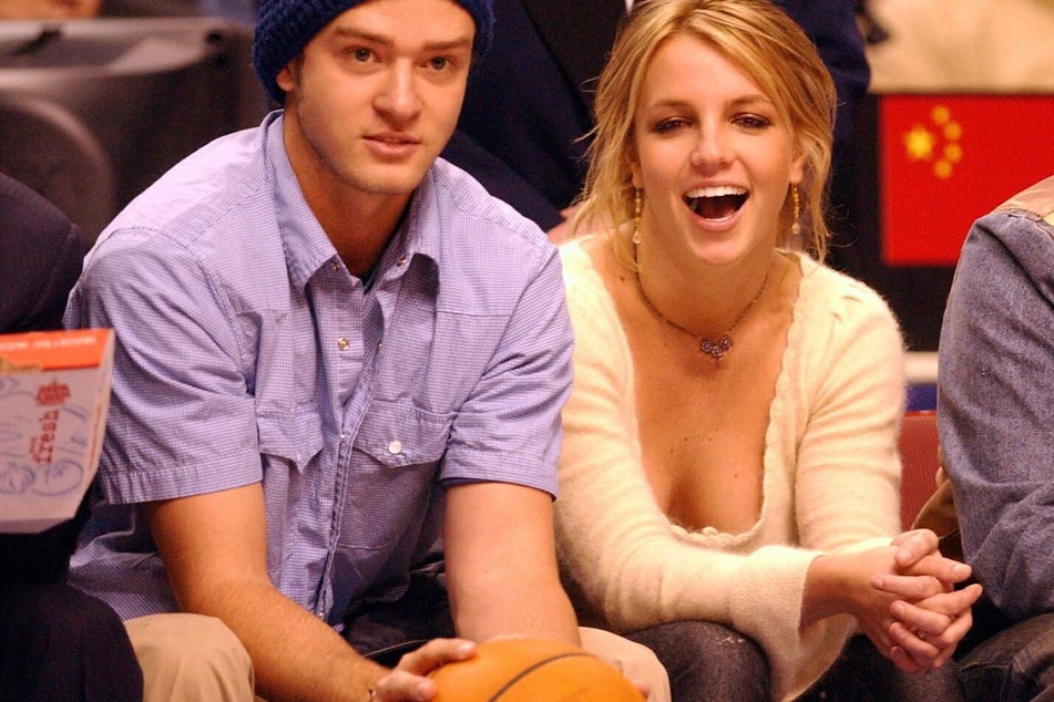 Britney Spears and Justin Timberlake in 2002 at a basketball game in Philadelphia.