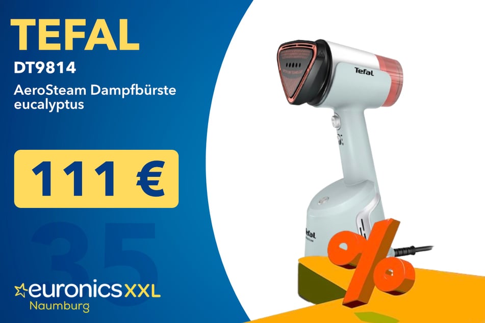 Die Tefal DT9814 AeroSteam Dampfbürste eucalyptus für 111 Euro.