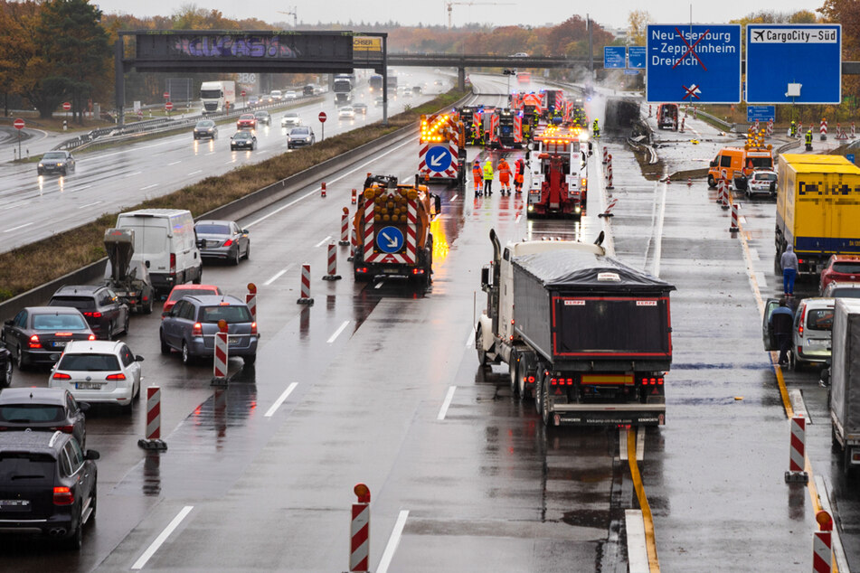 Die A5 wurde nach dem Unfall bei Frankfurt in Fahrtrichtung Süden voll gesperrt. Es kam zu einem langen Stau.