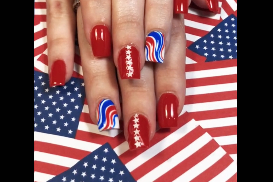 Red, White, and Blue. This patriotic nail-design is on-theme for the upcoming Labor Day weekend.