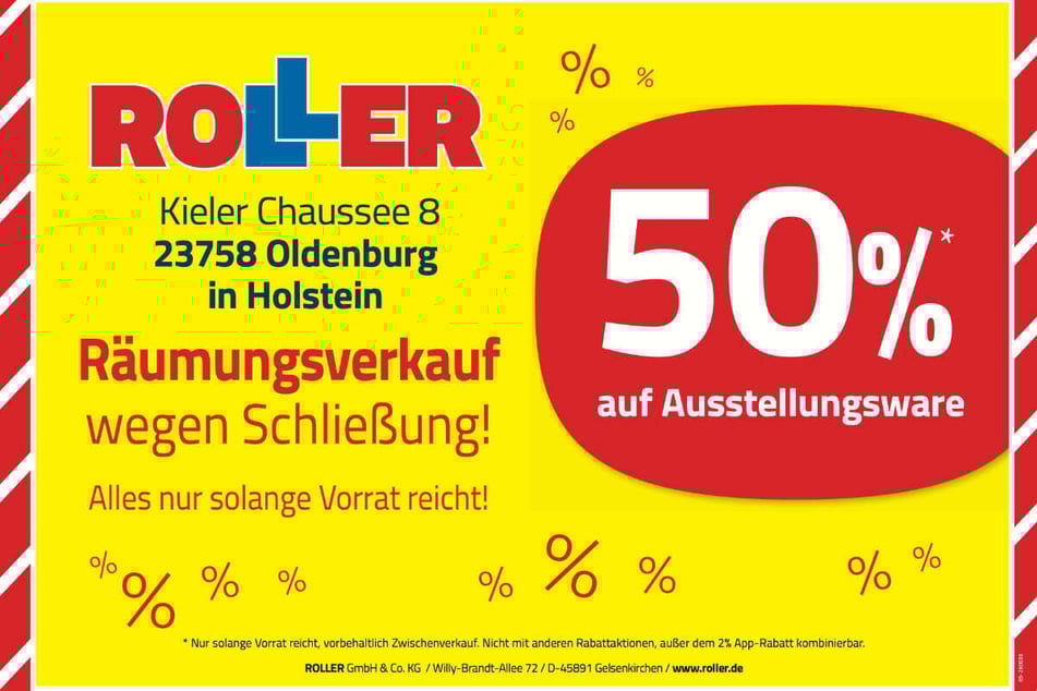Während des Räumungsverkaufs bei ROLLER in Oldenburg gibt's 50 Prozent Nachlass beim Möbelkauf.¹