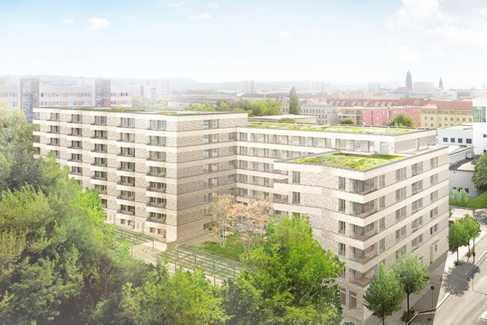 Neubau Wohngebäude mit 200 Wohneinheiten und Tiefgarage in Dresden. Erstellung 2021