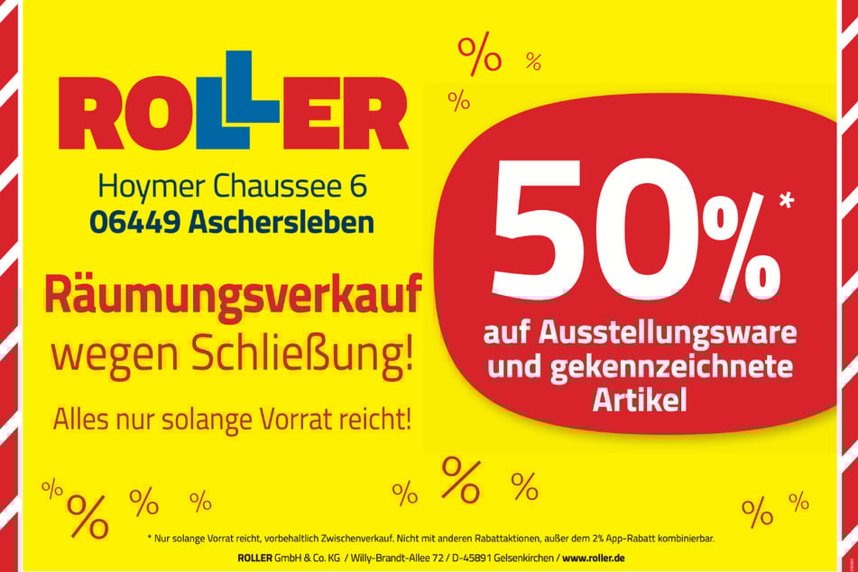 Während des Räumungsverkaufs bei ROLLER in Aschersleben warten jetzt 50 Prozent Rabatt¹ beim Möbelkauf.