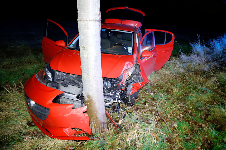 Ein Opel-Fahrer krachte am Montagabend in Chemnitz frontal gegen einen Baum.