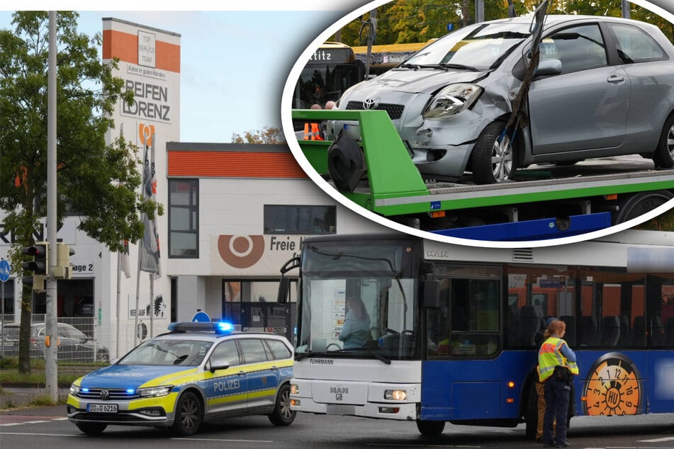 Toyota und Bus krachen im Leipziger Westen zusammen: Fahrerin im Krankenhaus