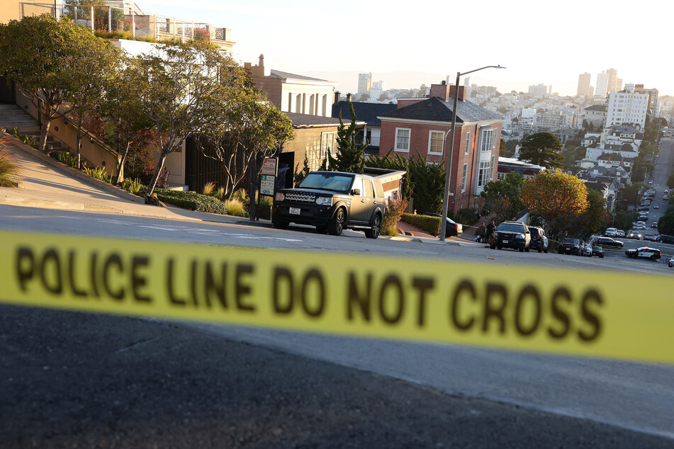 Police tape is seen in front of the home of Nancy and Paul Pelosi on October 28, 2022 in San Francisco, California.