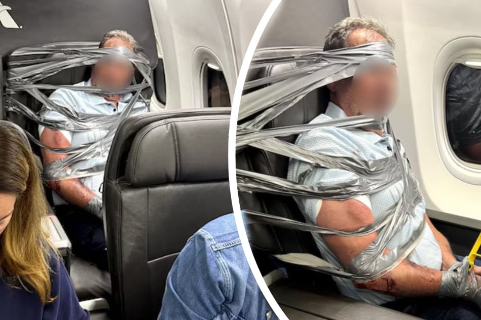 Passagier tobt im Flugzeug und wird mit Klebeband gefesselt