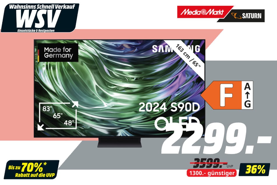 65-Zoll Samsung-Fernseher für 2.299 statt 3.599 Euro.