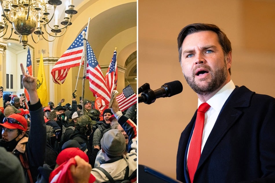 In a recent interview, Vice President JD Vance (r.) argued President Donald Trump "made the right decision" by issuing sweeping pardons for January 6 rioters.