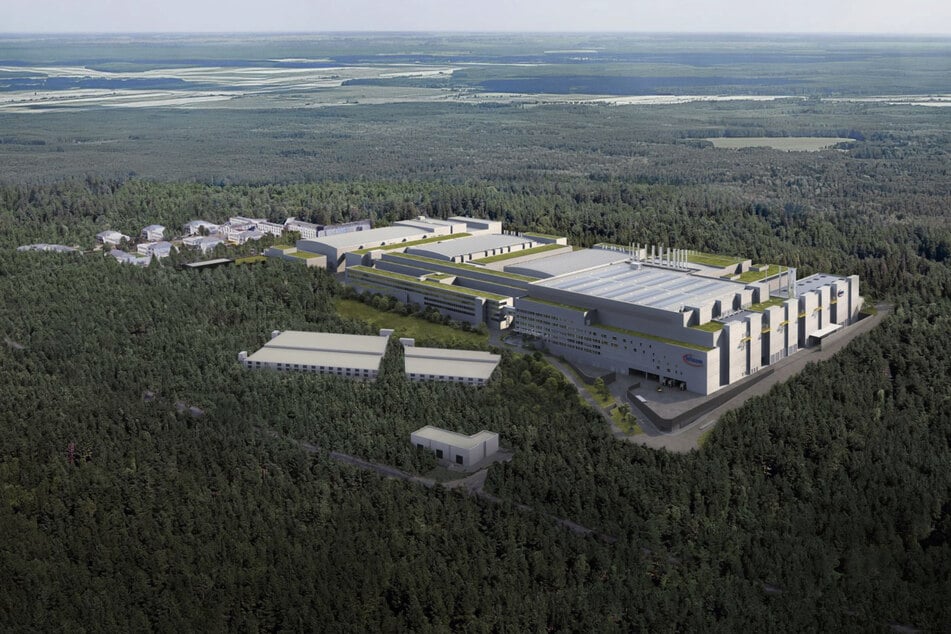 Als "gestalterische Metapher" für die Infineon-Produktionsanlage wurde die Festung Königstein herangezogen - ebenfalls eine riesige Baumasse inmitten einer grünen Landschaft.