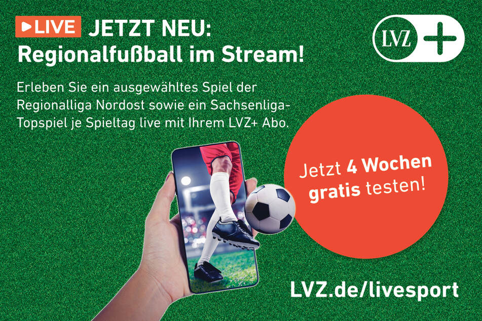 Je Spieltag zeigt LVZ+ ein ausgewähltes Spiel der Regionalliga Nordost sowie ein Sachsenliga-Torspiel live.