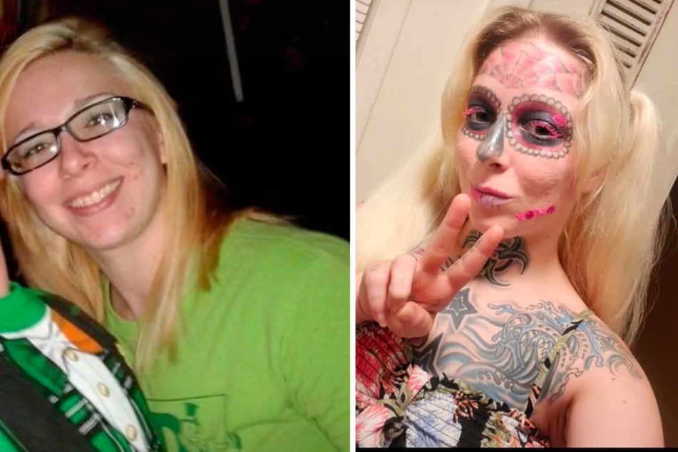 Woman with full day of the dead tattooed skull face undergoes laser removal