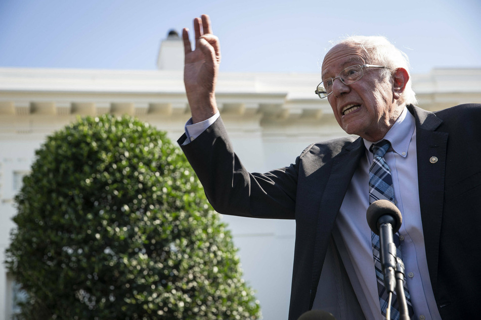 Bernie Sanders speaks to reporters outside the West Wing in Washington DC on July 12, 2021.