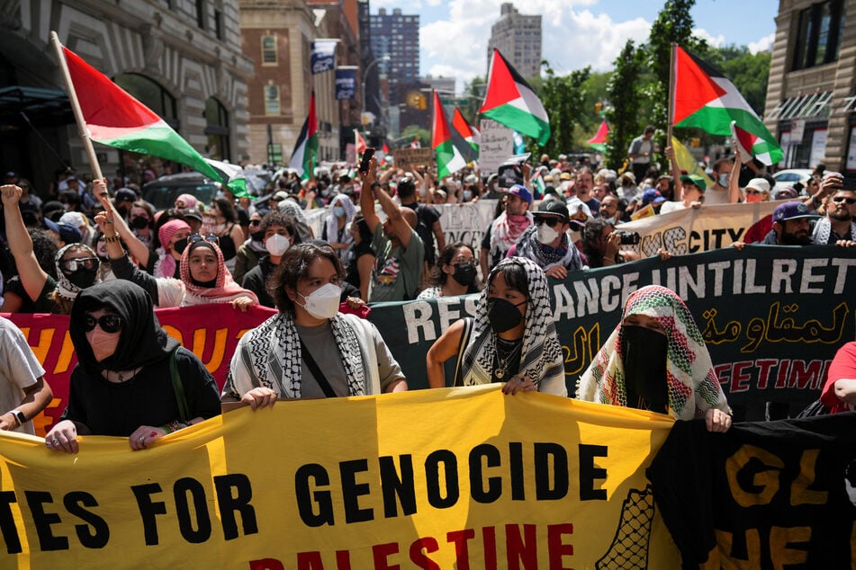 Protesters flood New York City for Gaza on Labor Day to demand an end to Israel's genocidal assault on the Palestinian people.