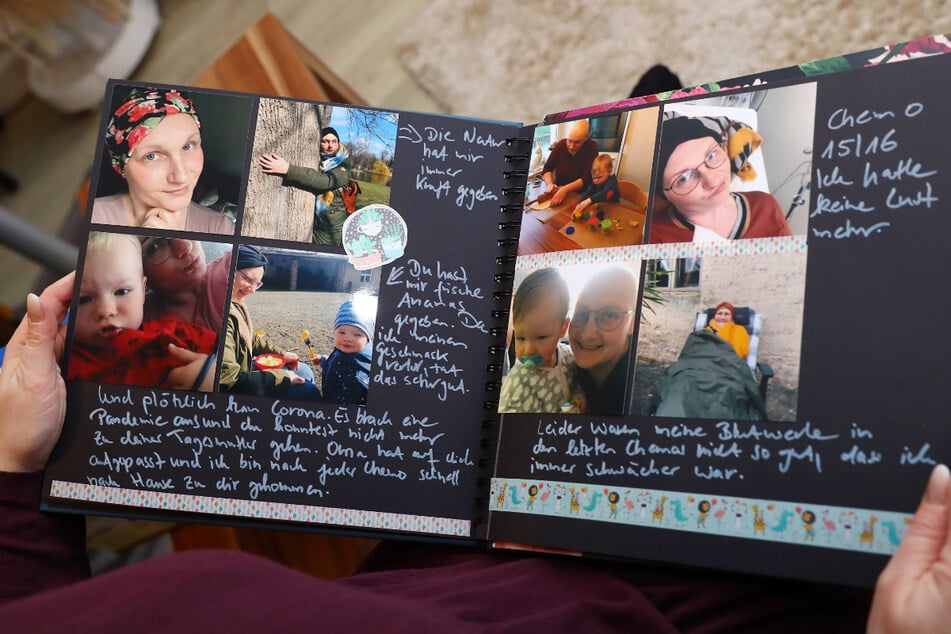In einem Fotoalbum hält Anja die Erinnerungen für ihren Sohn fest. Wenn er später mal darin blättert, kann er stolz auf seine Mama sein.