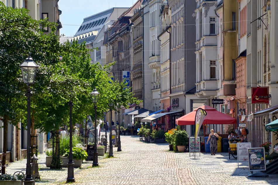 Die triste Hauptstraße in Zwickau.