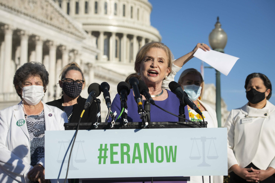 House Oversight Committee Chair Carolyn Maloney speaks at a press conference in support of the Equal Rights Amendment.