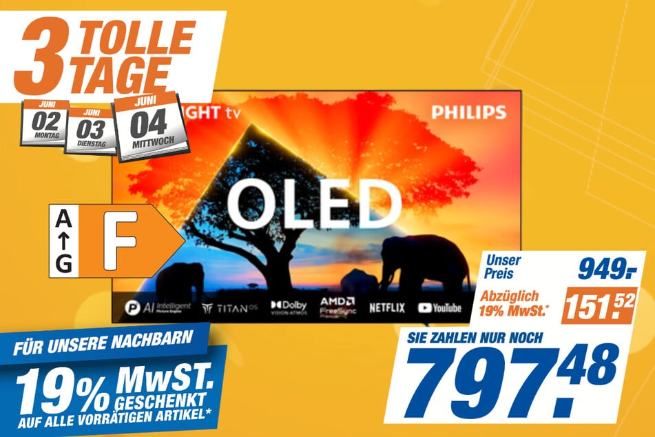 48-Zoll Philips-Fernseher 48OLED759
für 949 statt 797,48 Euro.