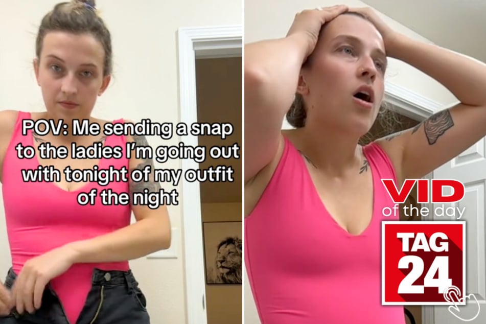 Today's Viral Video of the Day features a woman on TikTok who accidentally banged her head on the wall while giving her best friends an "OOTD" before their night out.