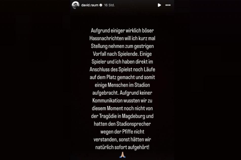 Auf seinem Instagram-Account erklärte David Raum (26), dass die Spieler von der Magdeburg-Tragödie nichts mitbekommen haben.