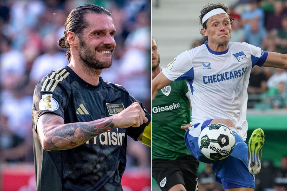 Union-Kapitän Christopher Trimmel (38) und Hertha-Kapitän Fabian Reese (27, r.) können sich über ein Heimspiel freuen.