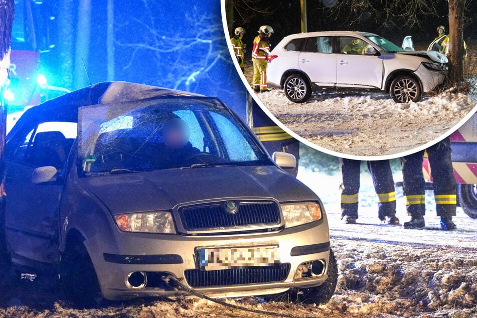 Verletzte und Vollsperrungen: Autos krachen bei Glätte gegen Bäume