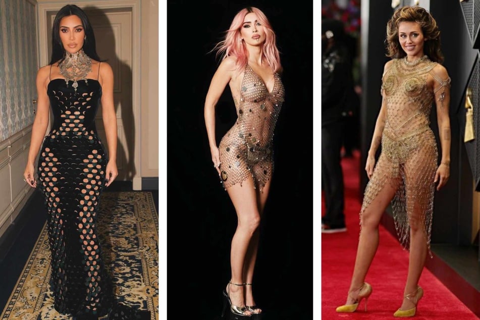 This season's mesh trend is evolving into something new, and celebs like Kim Kardashian (l.), Megan Fox (c.), and Miley Cyrus (r.) are all about it.