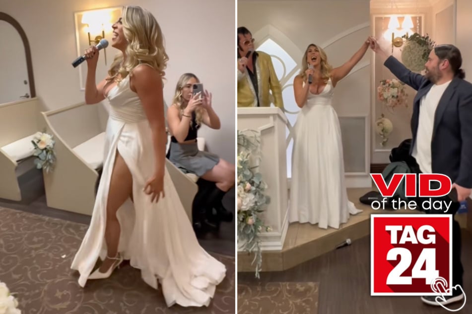 One bride surprised her husband with a heartfelt Elvis tribute performance during their wedding ceremony!