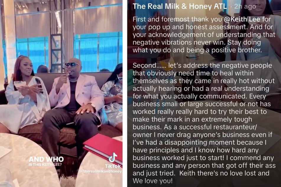 The now-deleted TikTok video response from The Real Milk &amp; Honey showed the restaurant owner saying he'd never heard of Keith Lee.