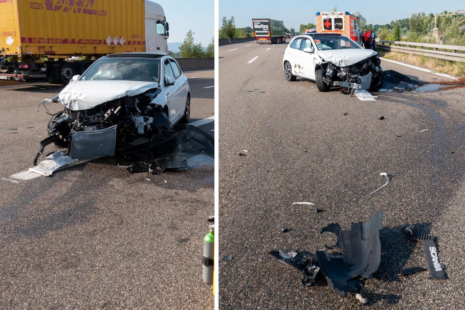 Unfall A5: Kollision auf Autobahn: Fahrzeug in Leitplanken geschleudert