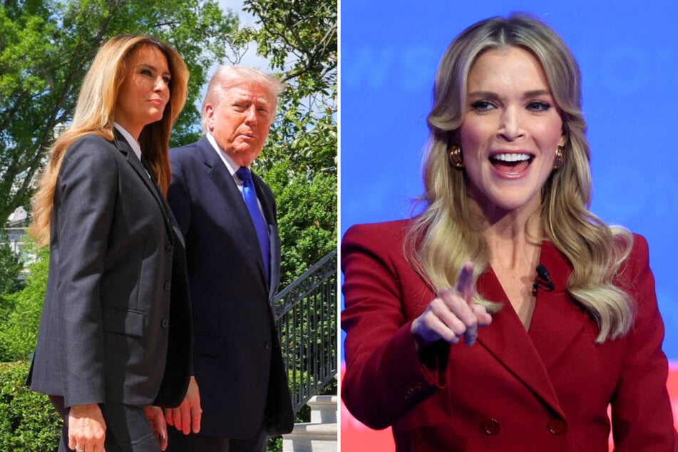 During a recent interview, Megyn Kelly (r) suggested that due to his alleged history of infidelity, Donald Trump (c) has not been faithful to Melania Trump (l.)