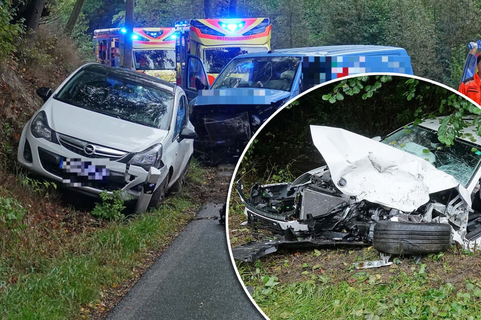 Kombi in Wald geschmettert: Zwei Verletzte nach schwerem Crash südlich von Dresden