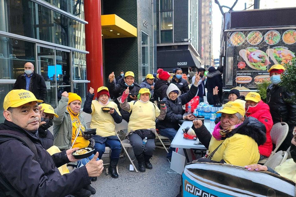 Street vendors protested all night outside Gov. Kathy Hochul's NYC office.