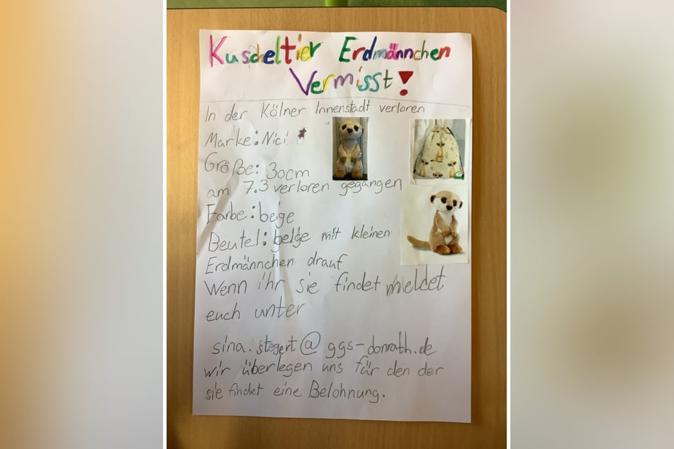 Mit diesem Plakat suchen die Grundschüler der Aggertalschule ihr Kuscheltier.