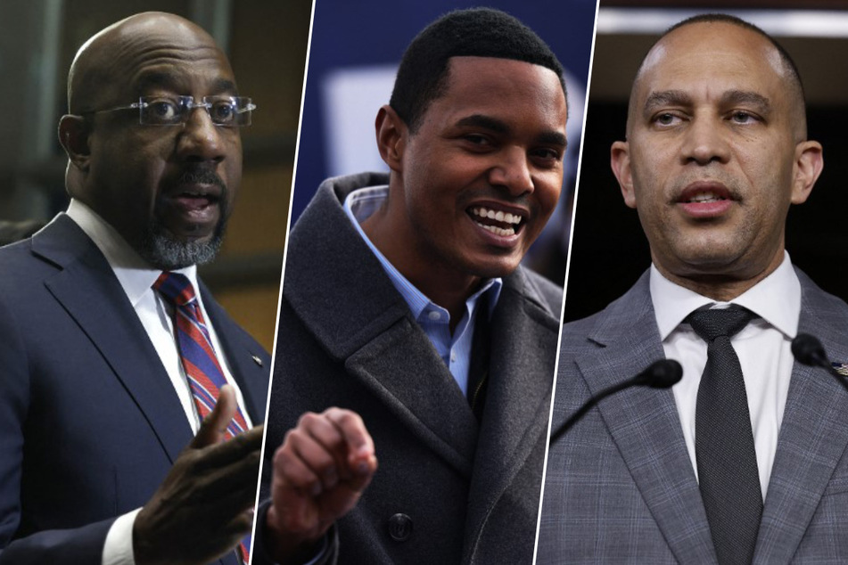 From l. to r.: Senator Raphael Warnock, Representative Ritchie Torres, and House Speaker Hakeem Jeffries were several of the lawmakers targeted in the Israeli influence campaign.