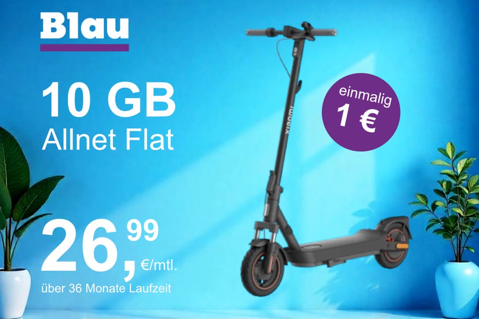 Der Xiaomi E-Scooter 5 Max im Blau Allnet M inkl. 20 GB für einmalig 1 Euro.