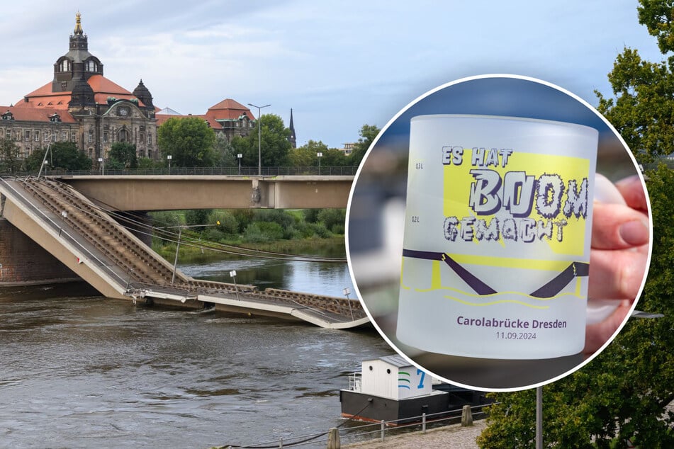 Dresden: Humor ist, wenn man trotzdem trinkt: Jetzt gibt's die Tasse zum Brückeneinsturz